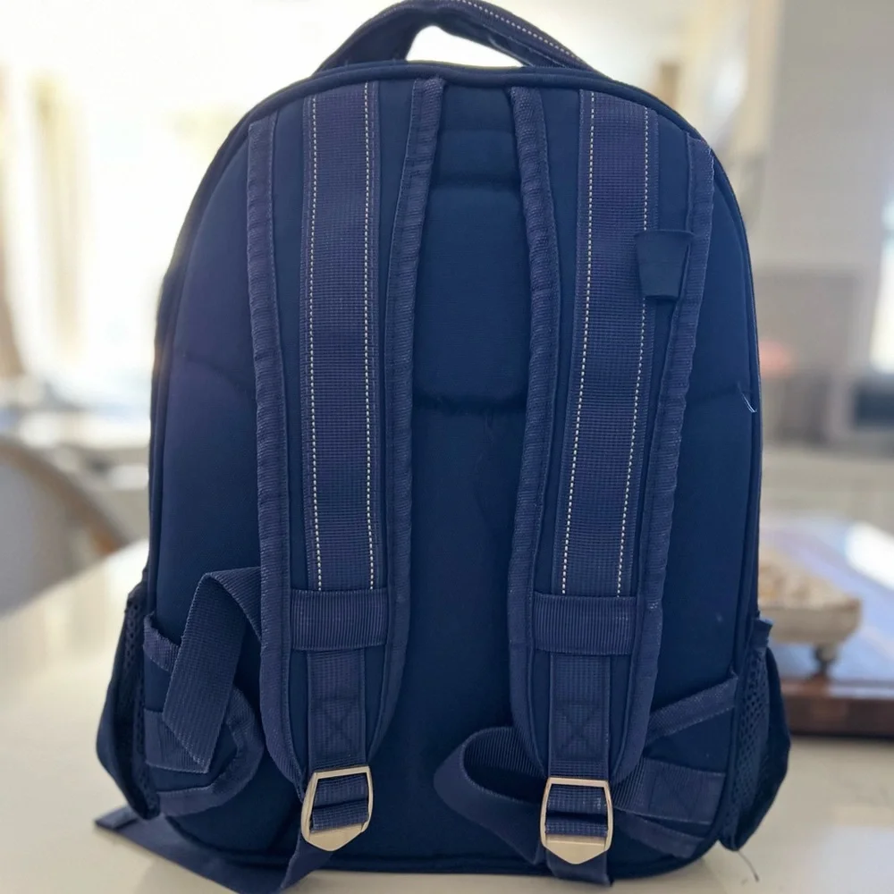 Solid Navy/Green Trim, Brontosaurus Patch, Small Fairfax Backpack